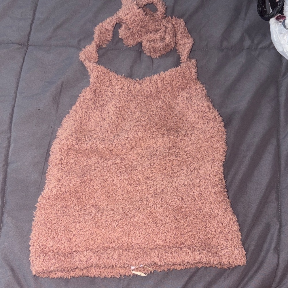 SKIMS Fuzzy Brown Crop Top
